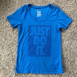 Nike Women's "Just Do It" Blue Dri-Fit Athletic Cut Tshirt Size M